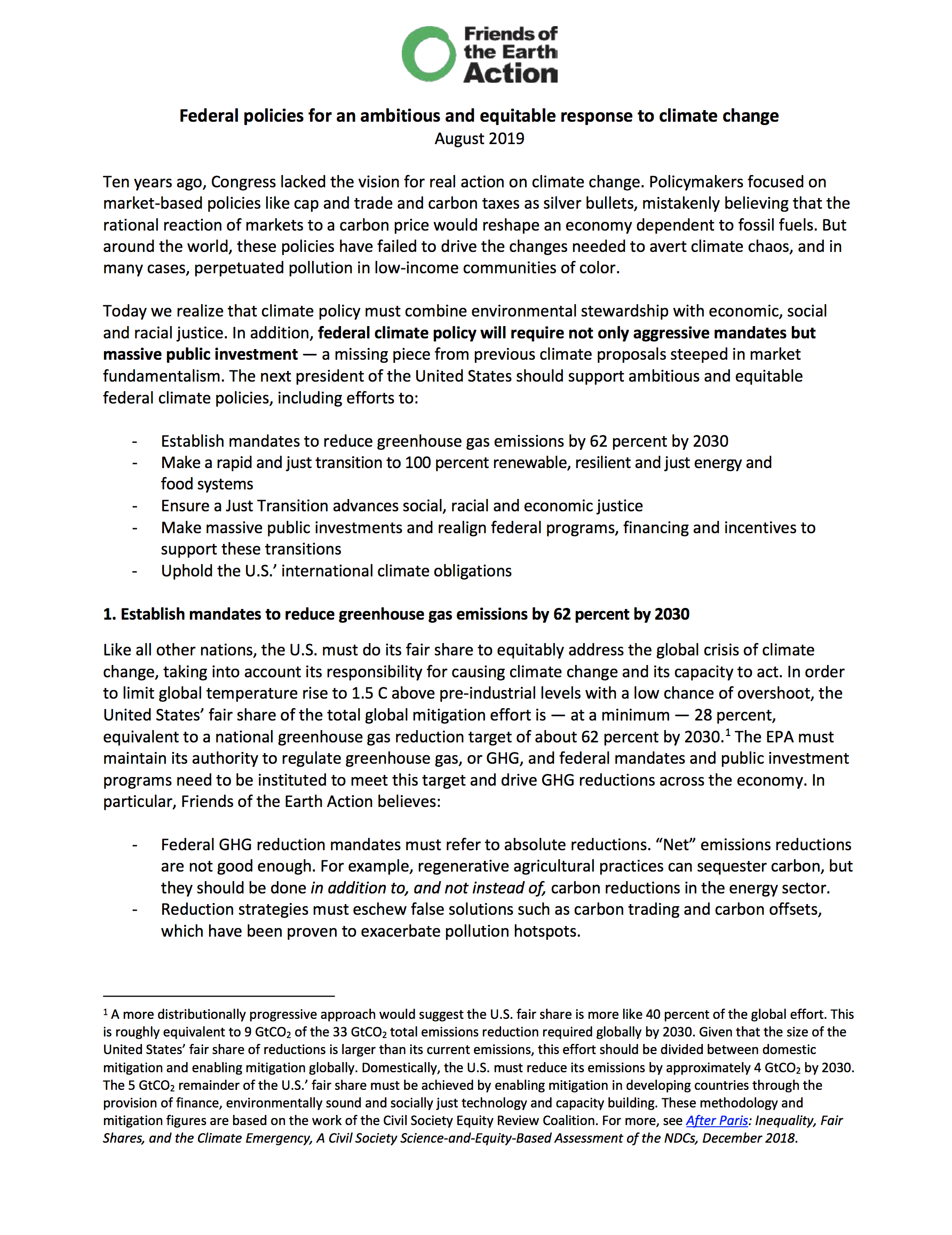 Climate Change Policy Campaign: Position Paper